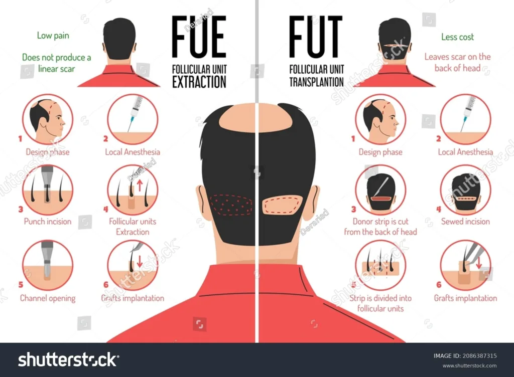 stock vector fut and fue hair transplantation process vector isolated follicular unit extraction or 2086387315 1